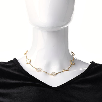 Van Cleef & Arpels 18K Yellow Gold Mother of Pearl 10 Motifs Vintage Alhambra Necklace 2 of 5