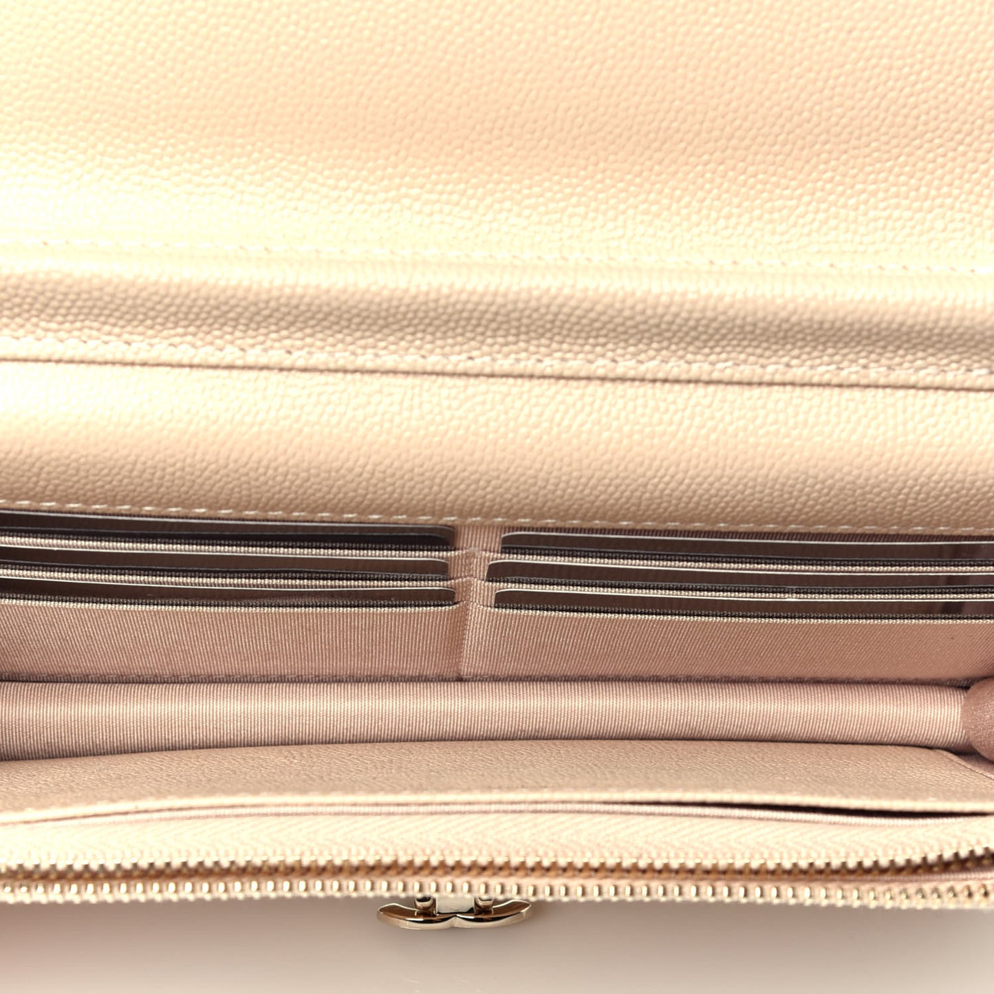Caviar Quilted Golden Class Wallet On Chain WOC Light Beige