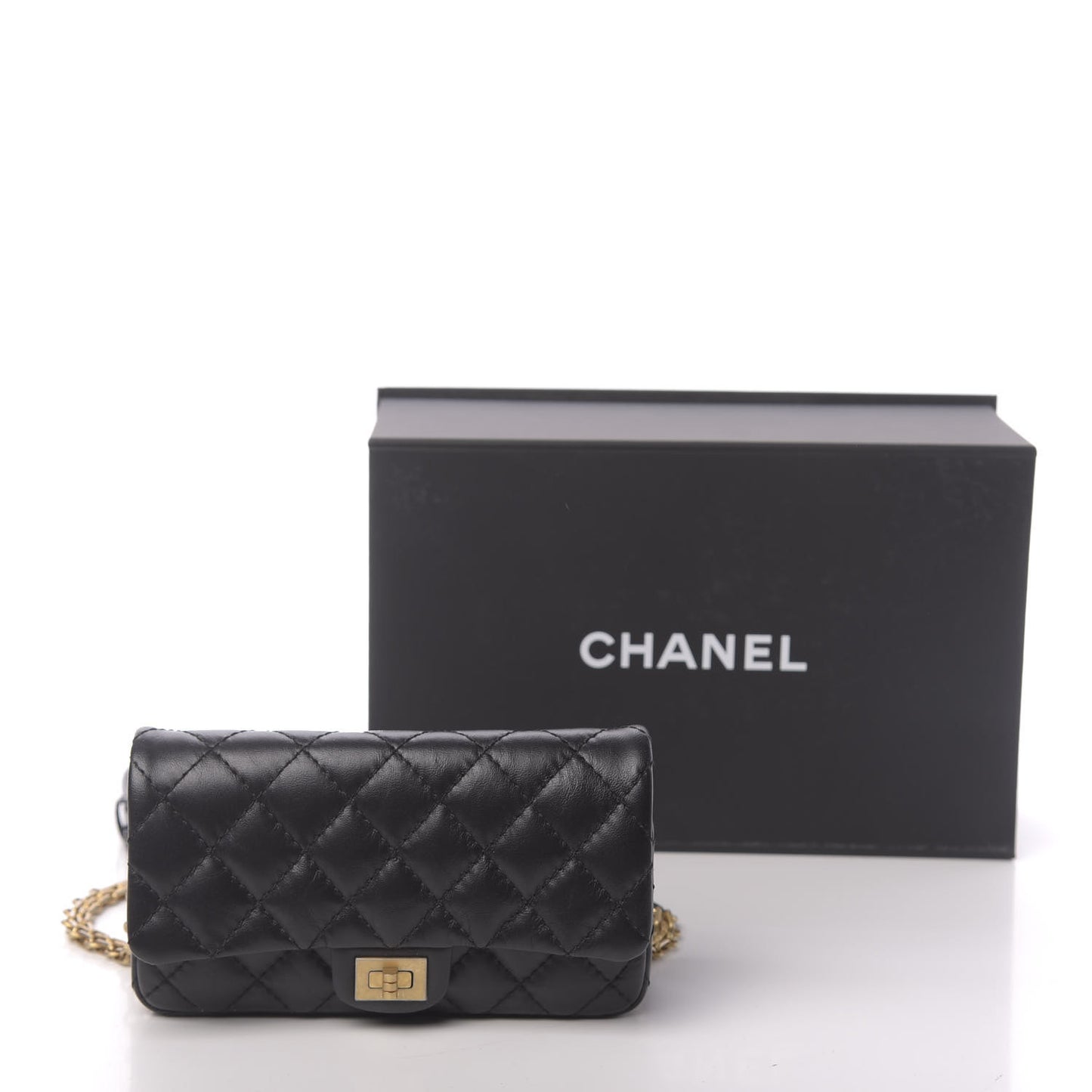 Aged Calfskin Quilted 2.55 Reissue Chain Waist Bag Black