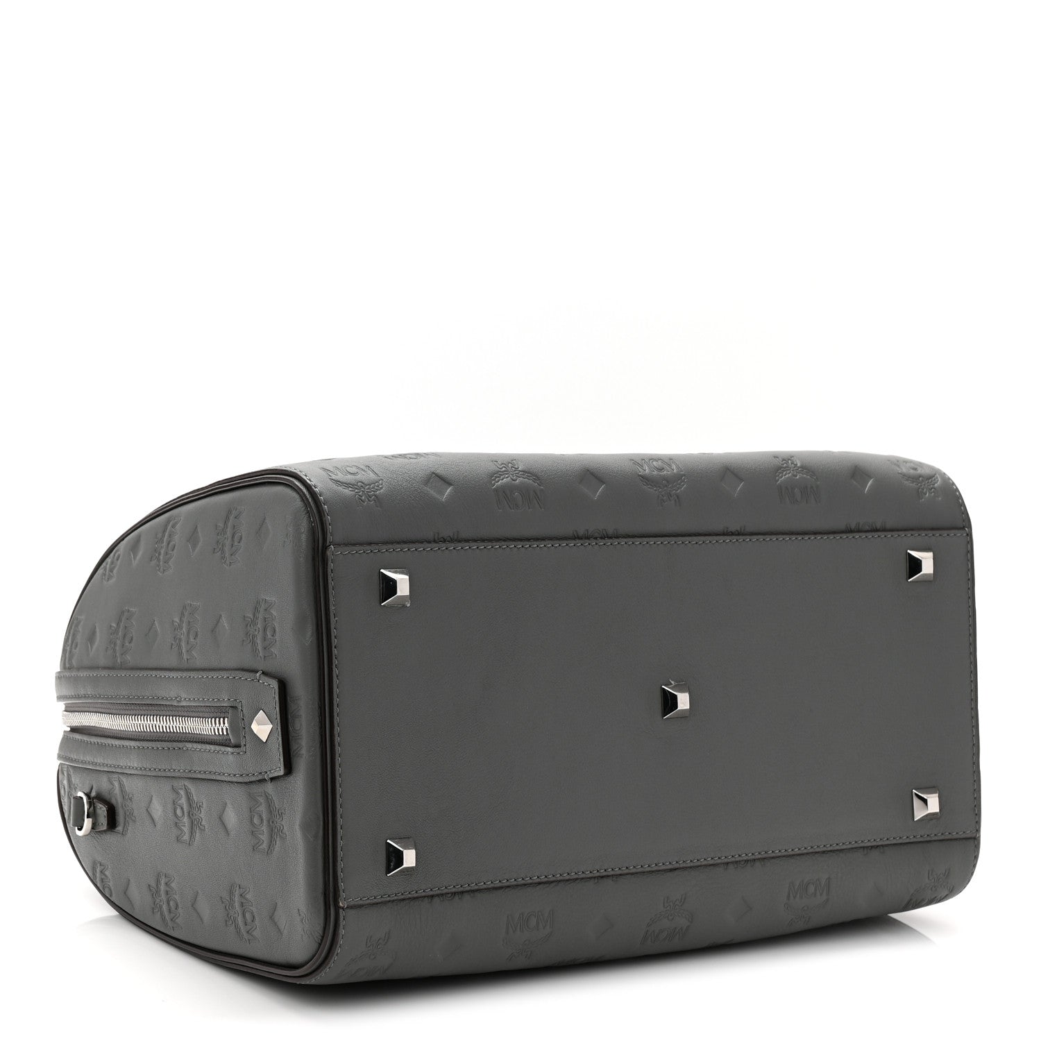 MCM Calfskin Ottomar Monogram Essential Boston Bag Grey 4 of 9