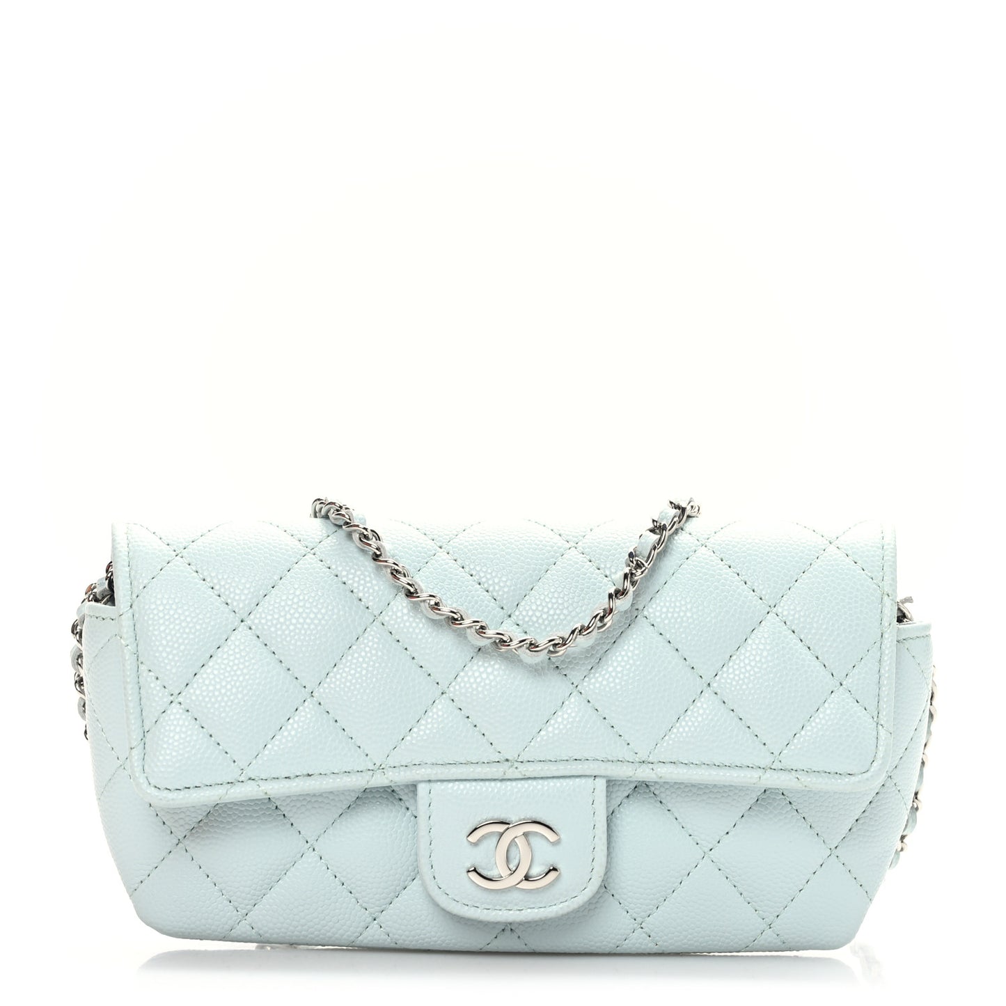 Caviar Quilted Glasses Case With Chain Light Blue