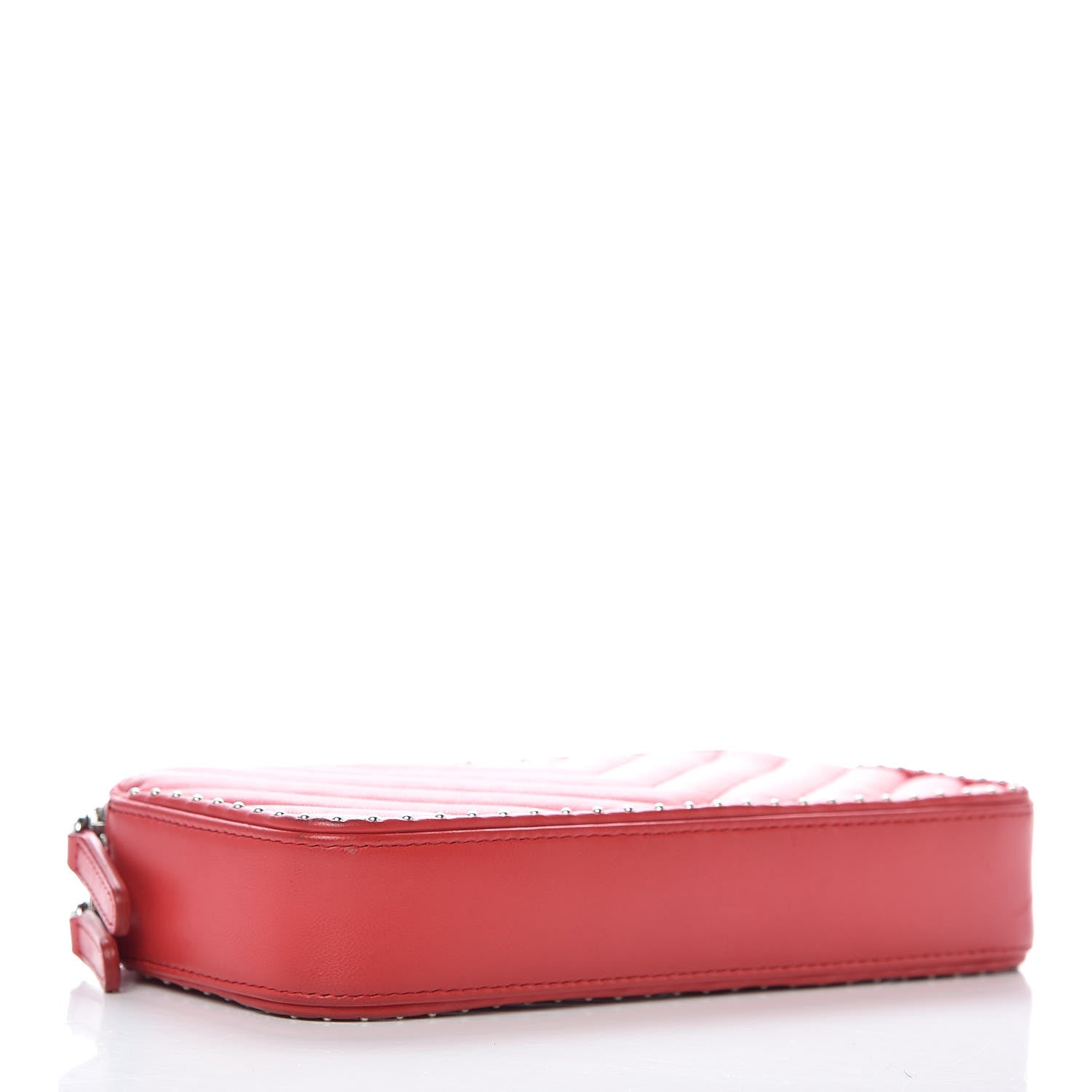 Chanel Lambskin Chevron Quilted Studded Small Clutch With Chain Red 4 of 16