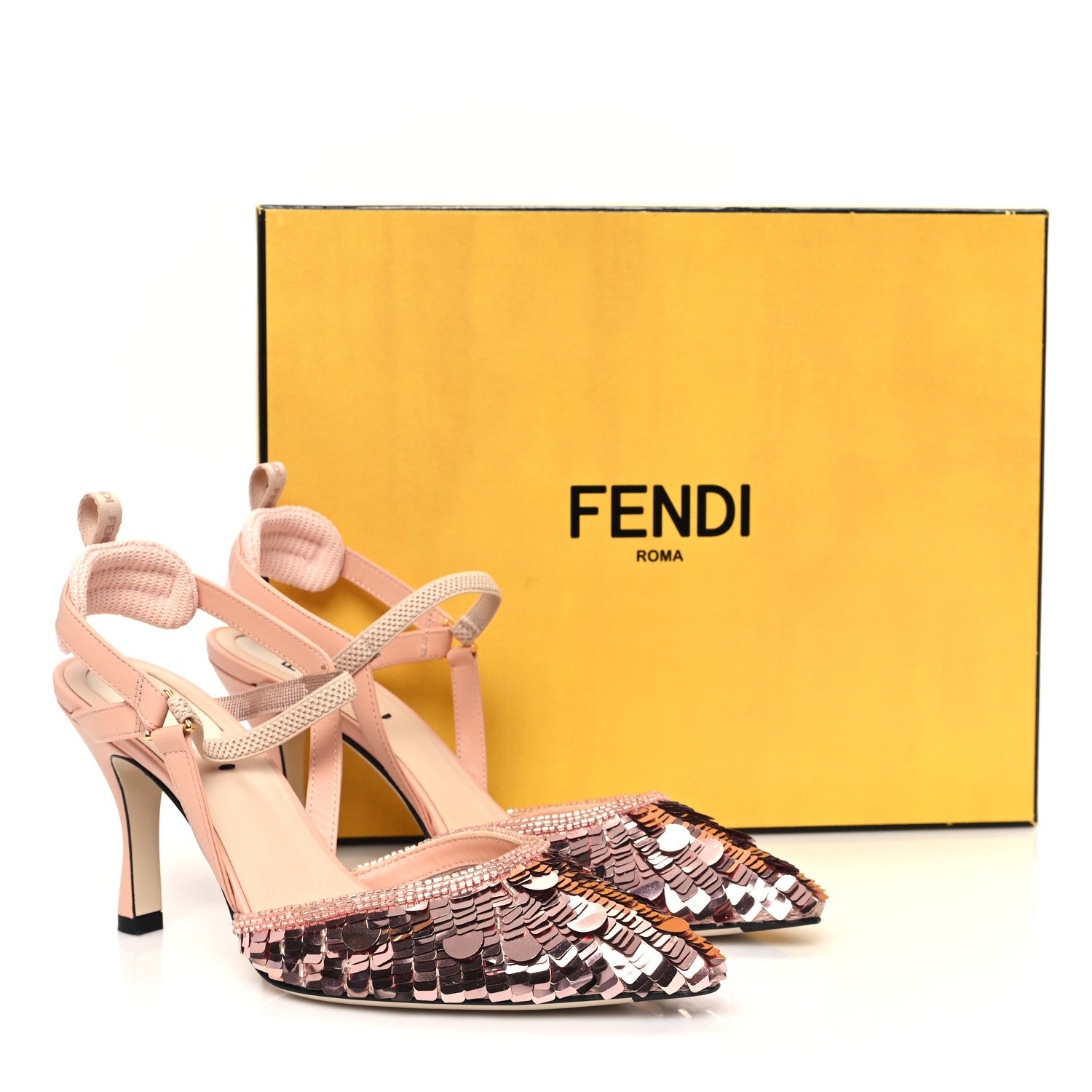 Fendi Organza Sequin Paillettes Colibri Lite 85mm Slingback Pumps 36.5 Nudo Baby Pink 9 of 9