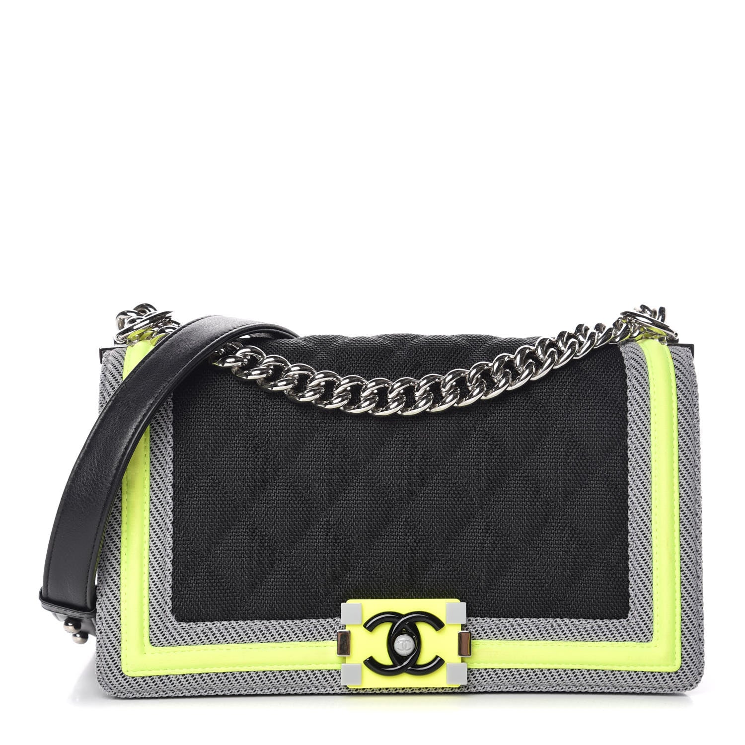 Chanel Canvas Quilted Medium Fluo Boy Flap Black Grey Yellow 1 of 12