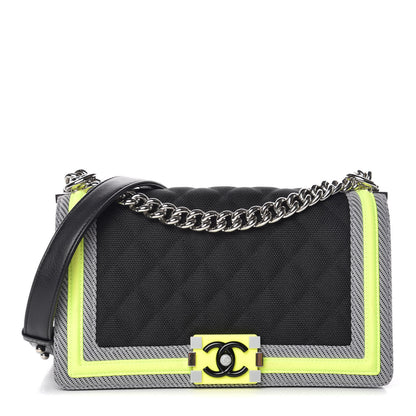 Chanel Canvas Quilted Medium Fluo Boy Flap Black Grey Yellow 1 of 12