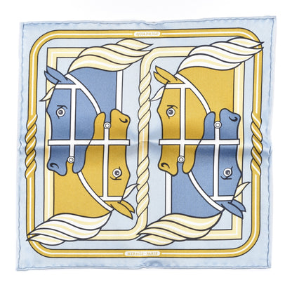 Hermes Silk Quadrige II Nano Scarf 20 Bleu Ciel Gold Bleu Jean 1 of 3