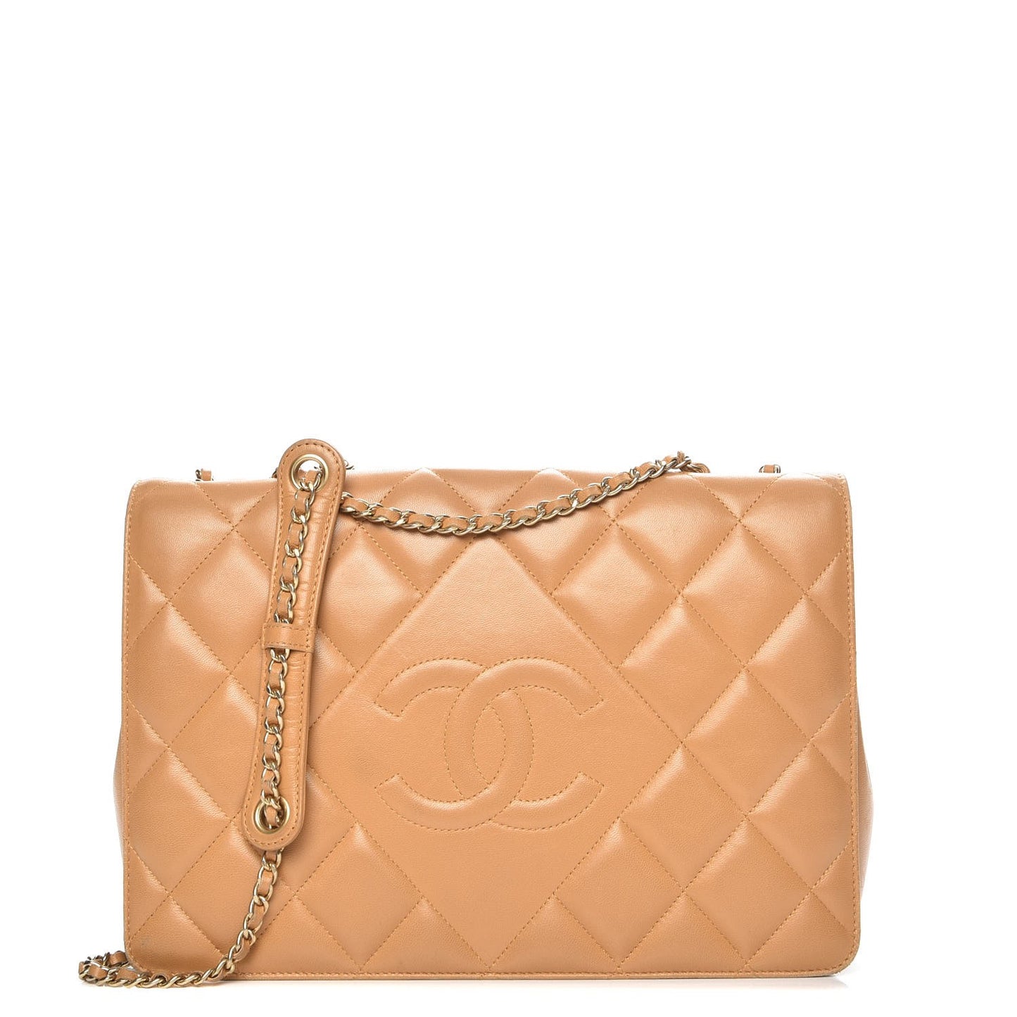 Lambskin Quilted Medium Diamond CC Flap Beige