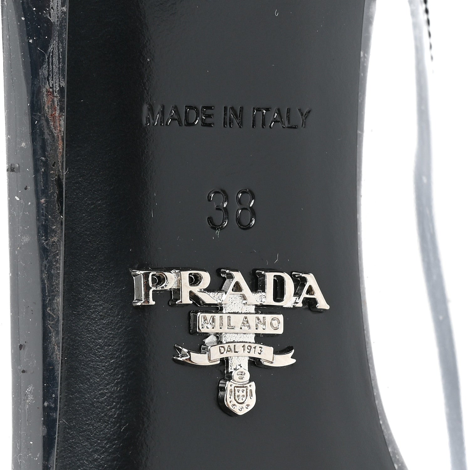 Prada Plexiglass Vernice Metal Triangle Logo Modellerie 75mm Mules 38 Black 6 of 9
