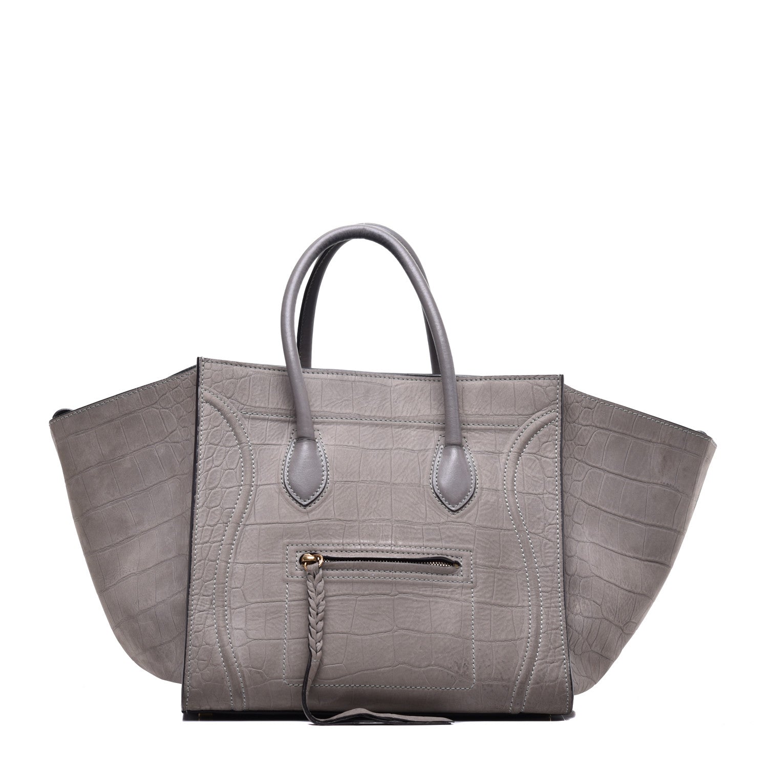 Celine Crocodile Embossed Nubuck Medium Phantom Luggage Grey 1 of 10