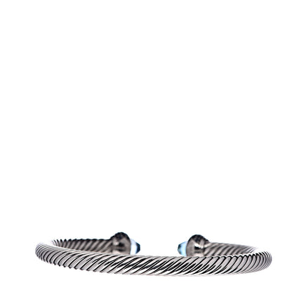 David Yurman Sterling Silver Blue Topaz Blue Sapphire 5mm Cable Candy Bracelet M 3 of 4