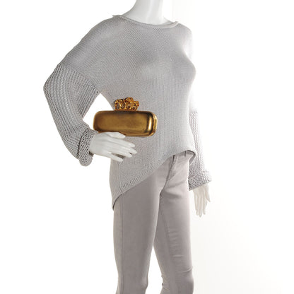 Alexander McQueen Metallic Leather Skull Knuckle Box Long Clutch Gold 2 of 8