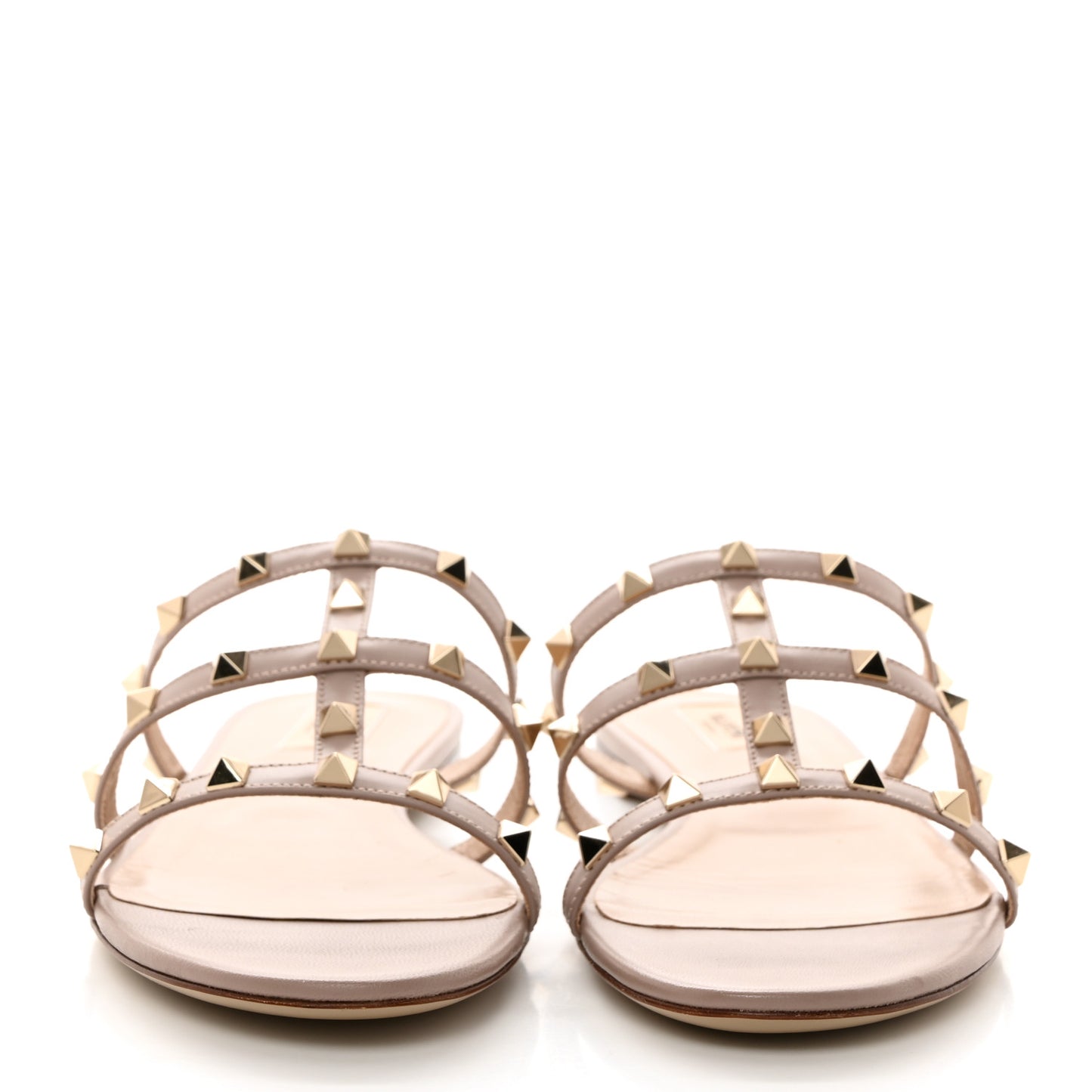 Nappa Rockstud Caged Flat Slide Sandals 40 Poudre