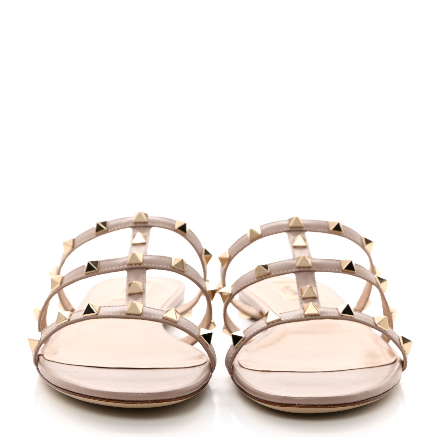 Valentino Garavani Nappa Rockstud Caged Flat Slide Sandals 40 Poudre 2 of 9