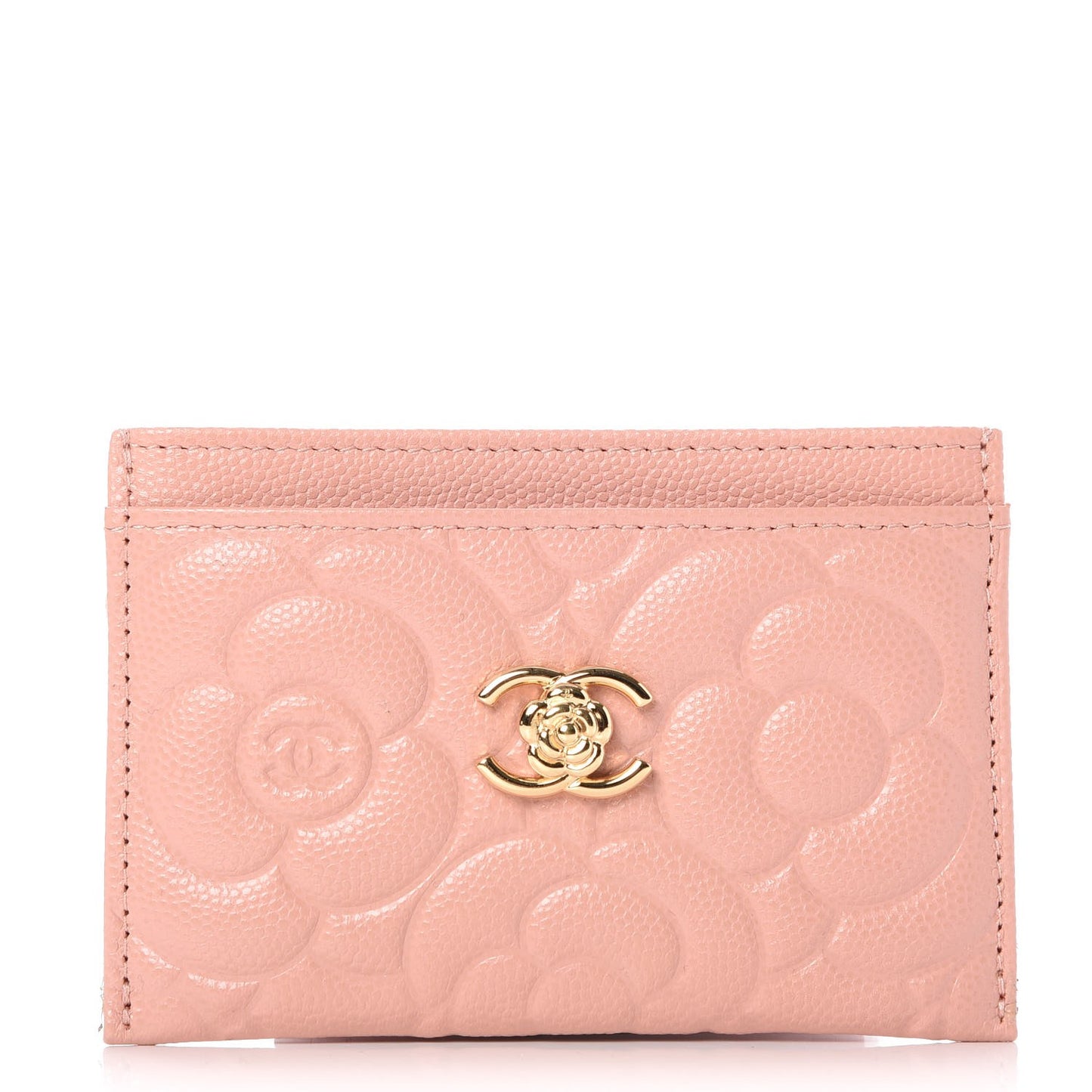 Caviar Camellia Embossed Card Holder Nude