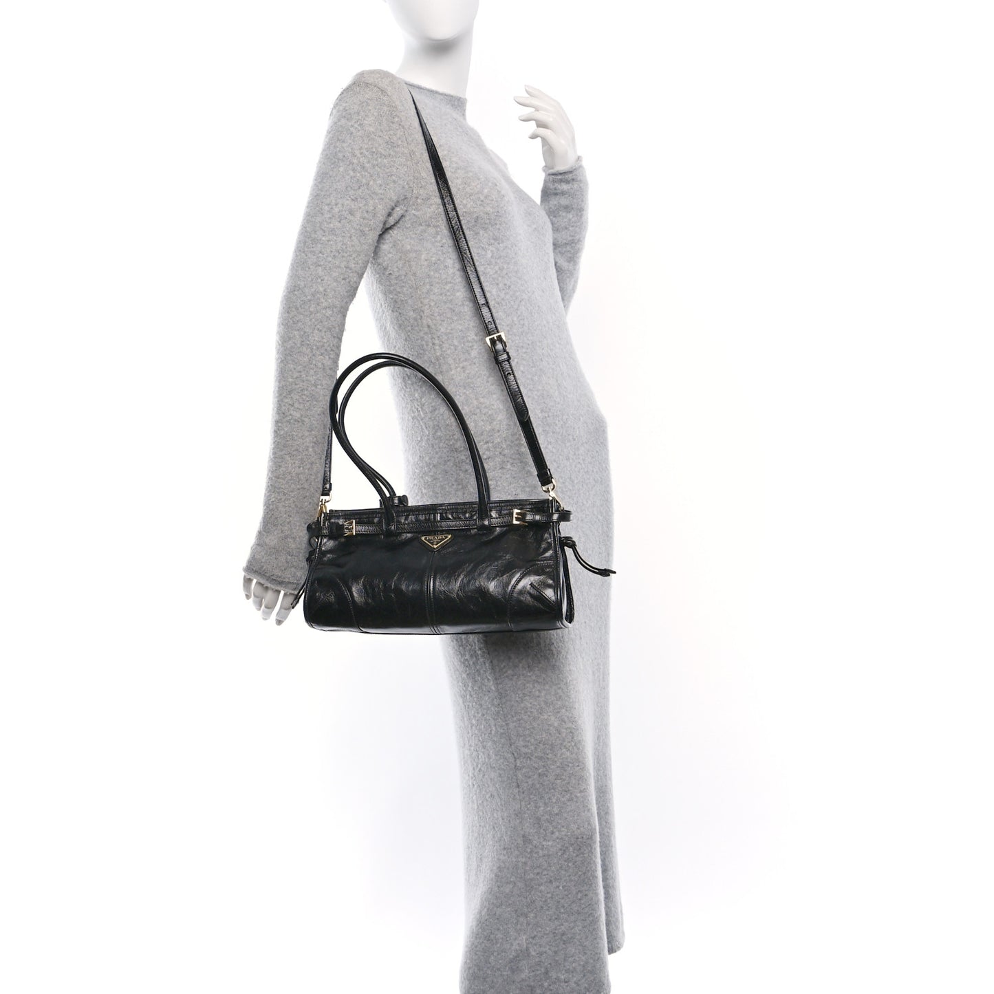 Shiny Nappa Medium Shoulder Bag Black