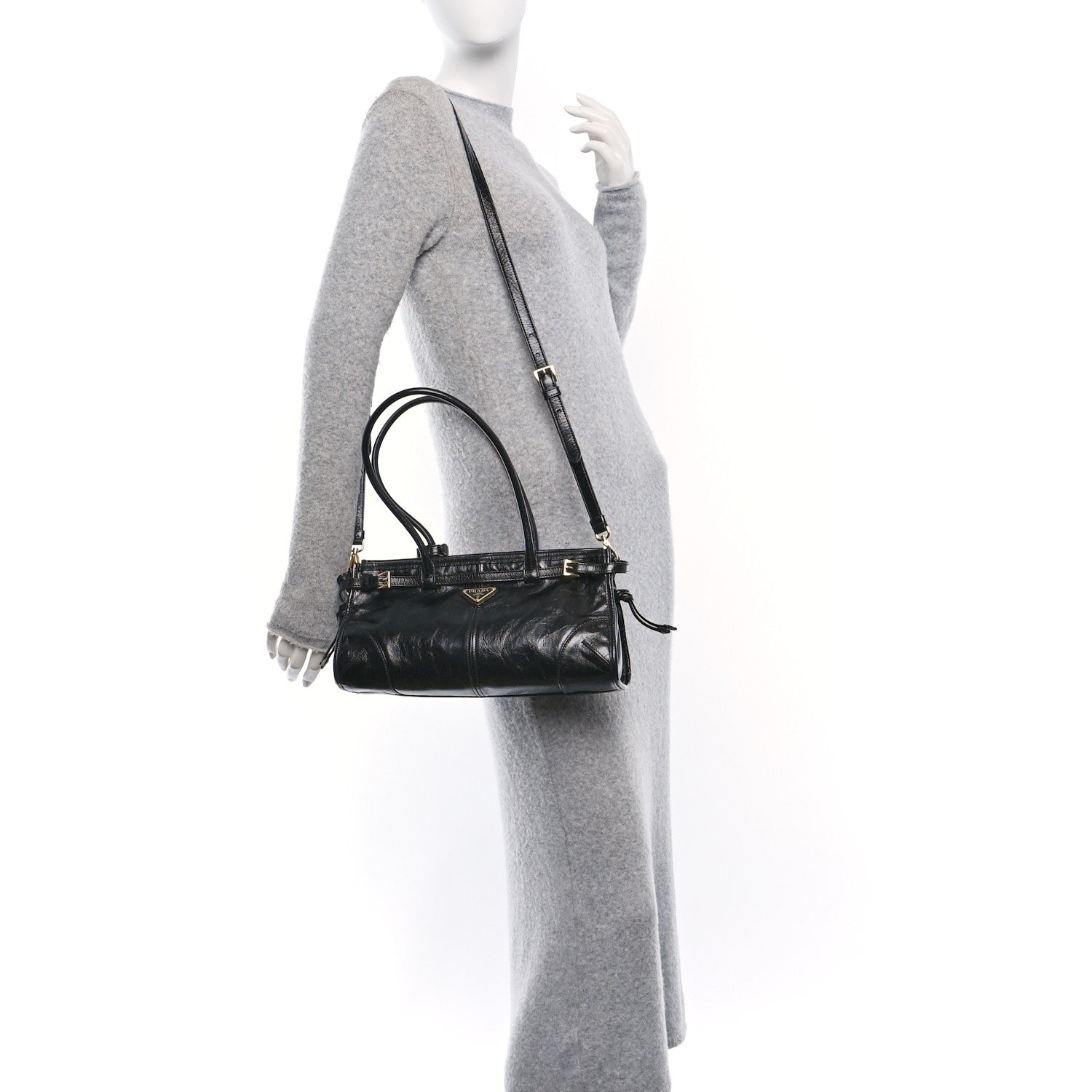 Prada Shiny Nappa Medium Shoulder Bag Black 2 of 10