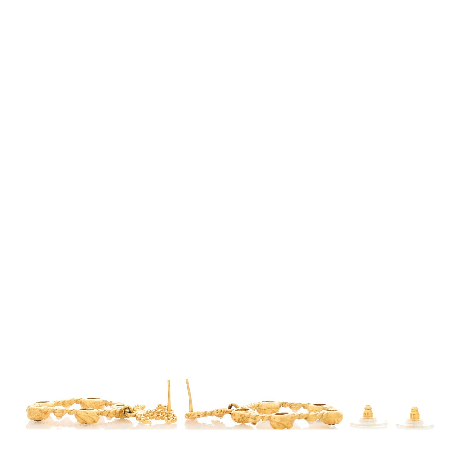 Chanel Pearl Gripoix CC Chain Drop Hoop Earrings Gold 3 of 5