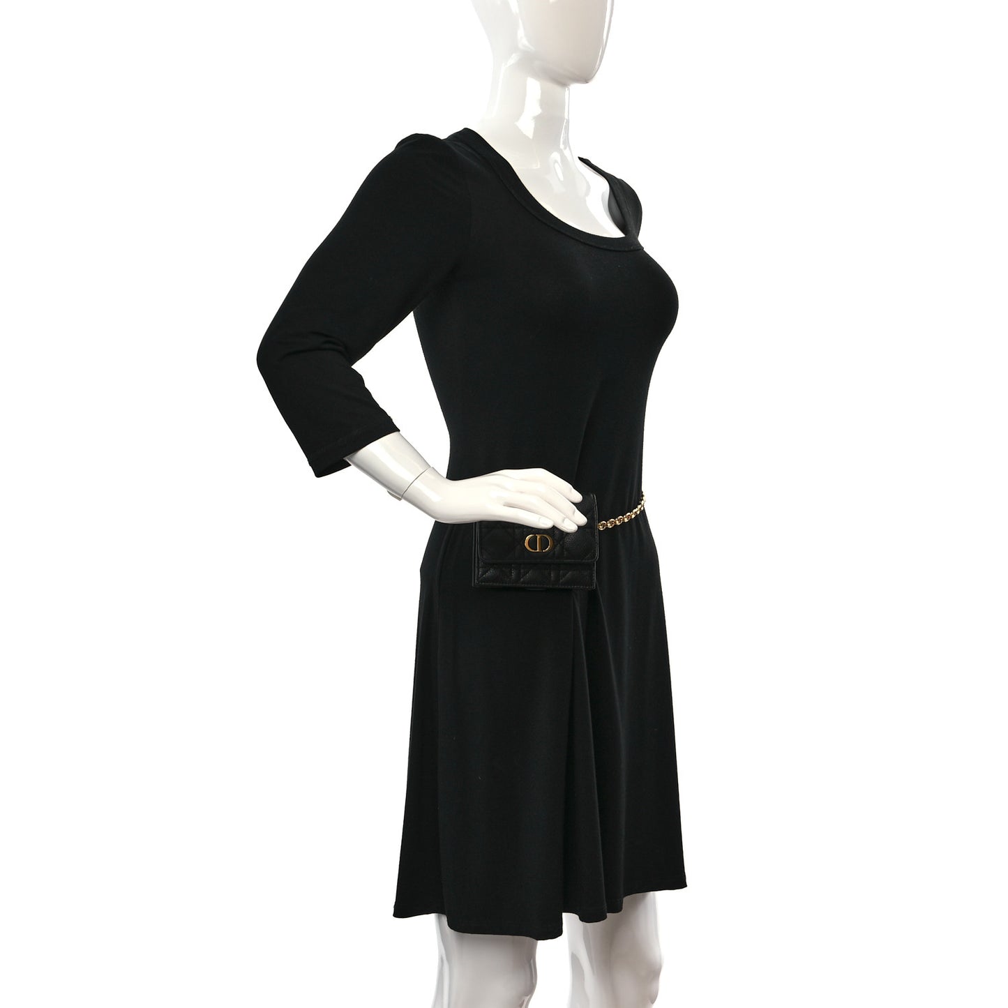 Calfskin Cannage Mini Caro Belt Pouch Black