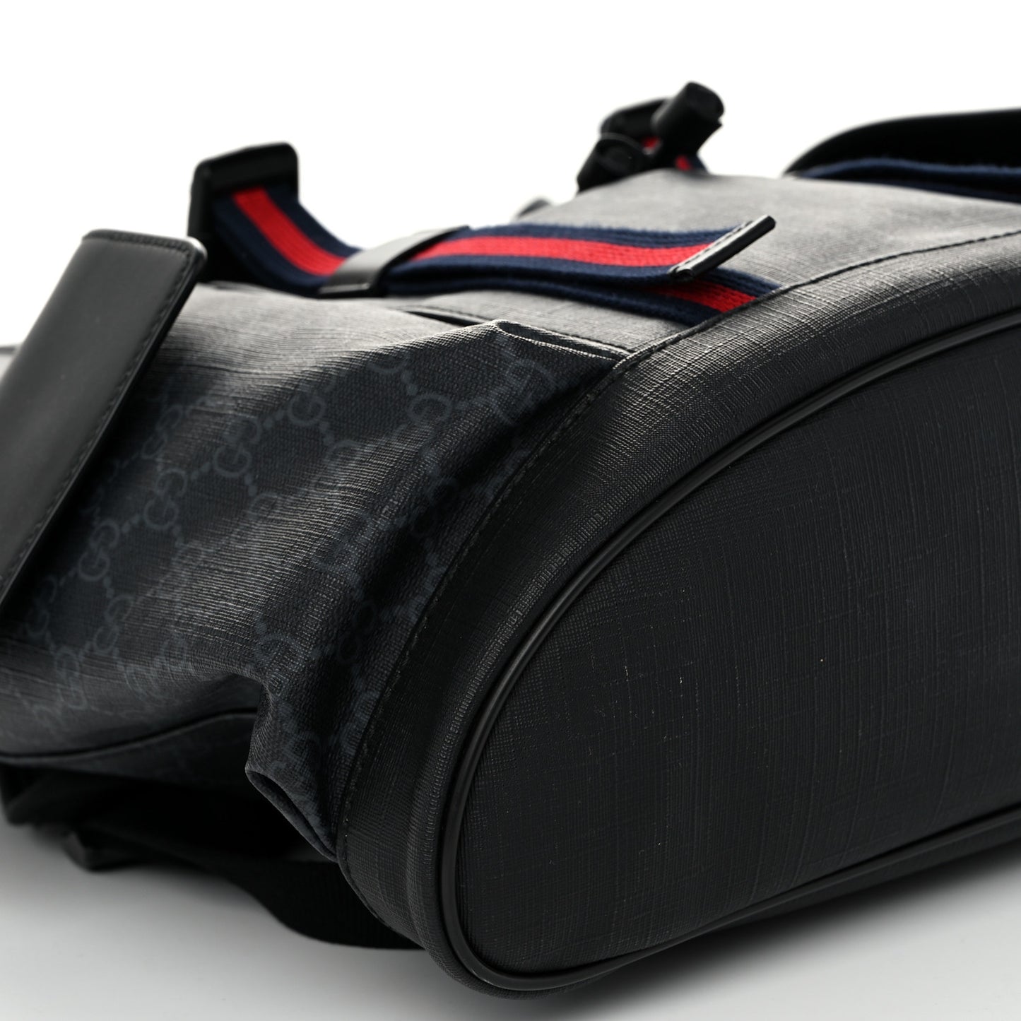 Soft GG Supreme Monogram Calfskin Web Double Buckle Backpack Black