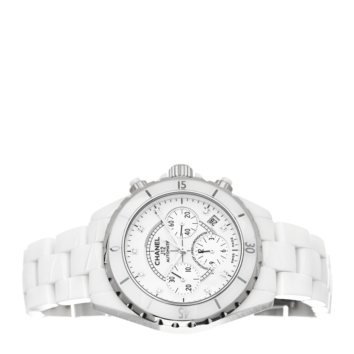 Stainless Steel Ceramic Diamond 41mm J12 Chronograph Automatic Watch White