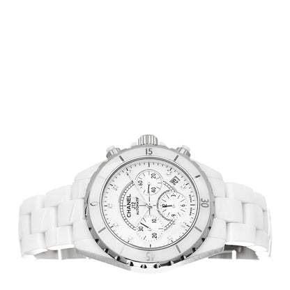 Chanel Stainless Steel Ceramic Diamond 41mm J12 Chronograph Automatic Watch White 2 of 4