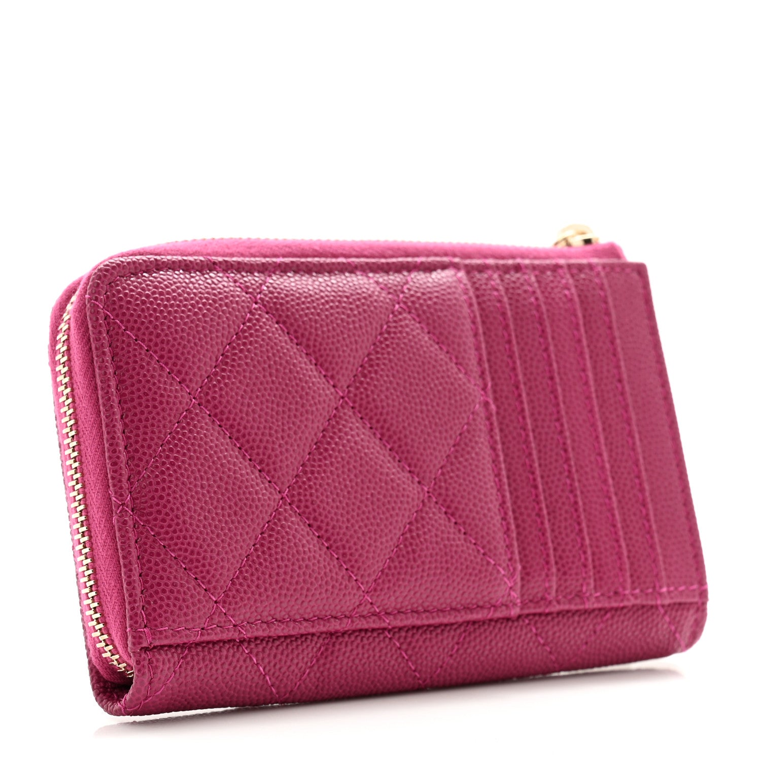 Chanel Caviar Quilted CC Zip Around Card Holder Dark Pink 3 of 8