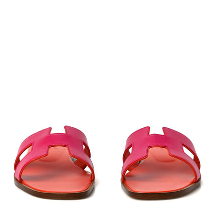 Hermes Calfskin Oran Sandals 37.5 Rose Flash Orange H 2 of 11