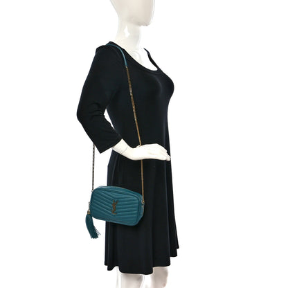 Saint Laurent Grain De Poudre Matelasse Monogram Mini Lou Camera Bag Blue Vert 2 of 9