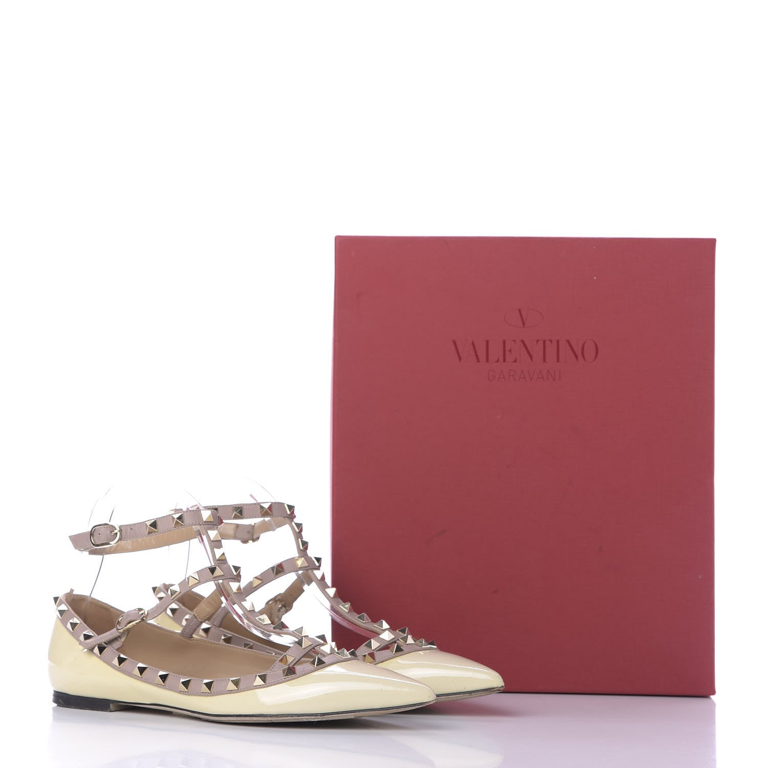 Valentino Garavani Patent Rockstud Cage Ballerina Flats 40 Ivory Poudre 11 of 11