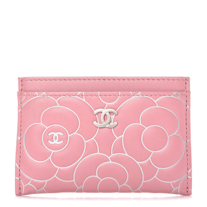 Chanel Lambskin Camellia Embossed Card Holder Pink 1 of 9