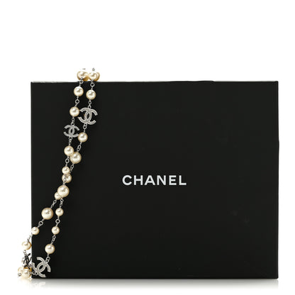 Chanel Graduated Pearl Crystal CC Long Necklace Silver 6 of 6