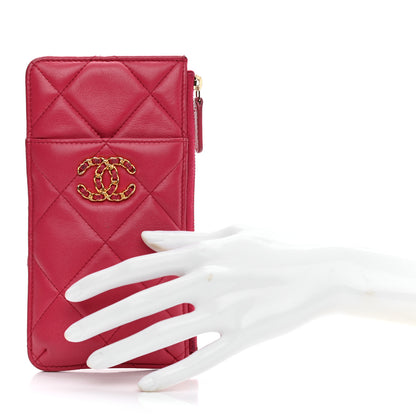 Chanel Shiny Goatskin Quilted Chanel 19 Phone and Card Holder Dark Pink 2 of 11