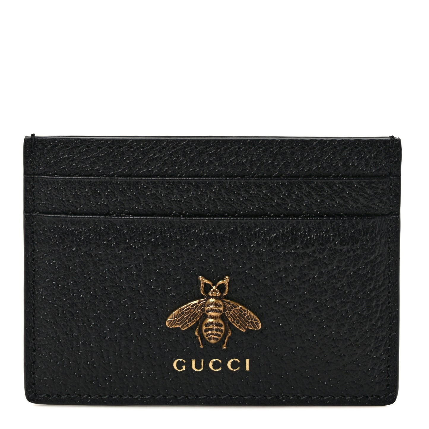 Pebbled Calfskin Animalier Card Holder Black