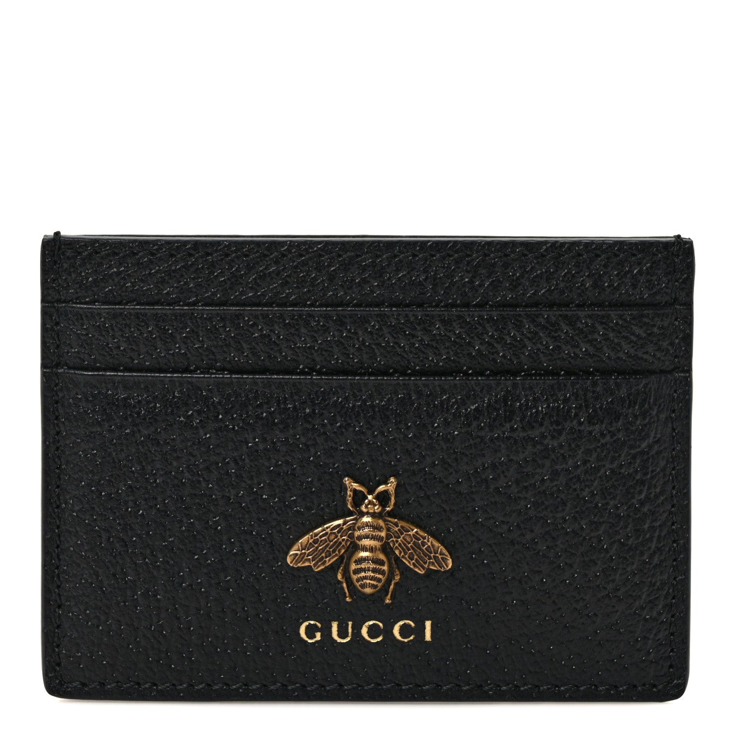 Gucci Pebbled Calfskin Animalier Card Holder Black 1 of 7