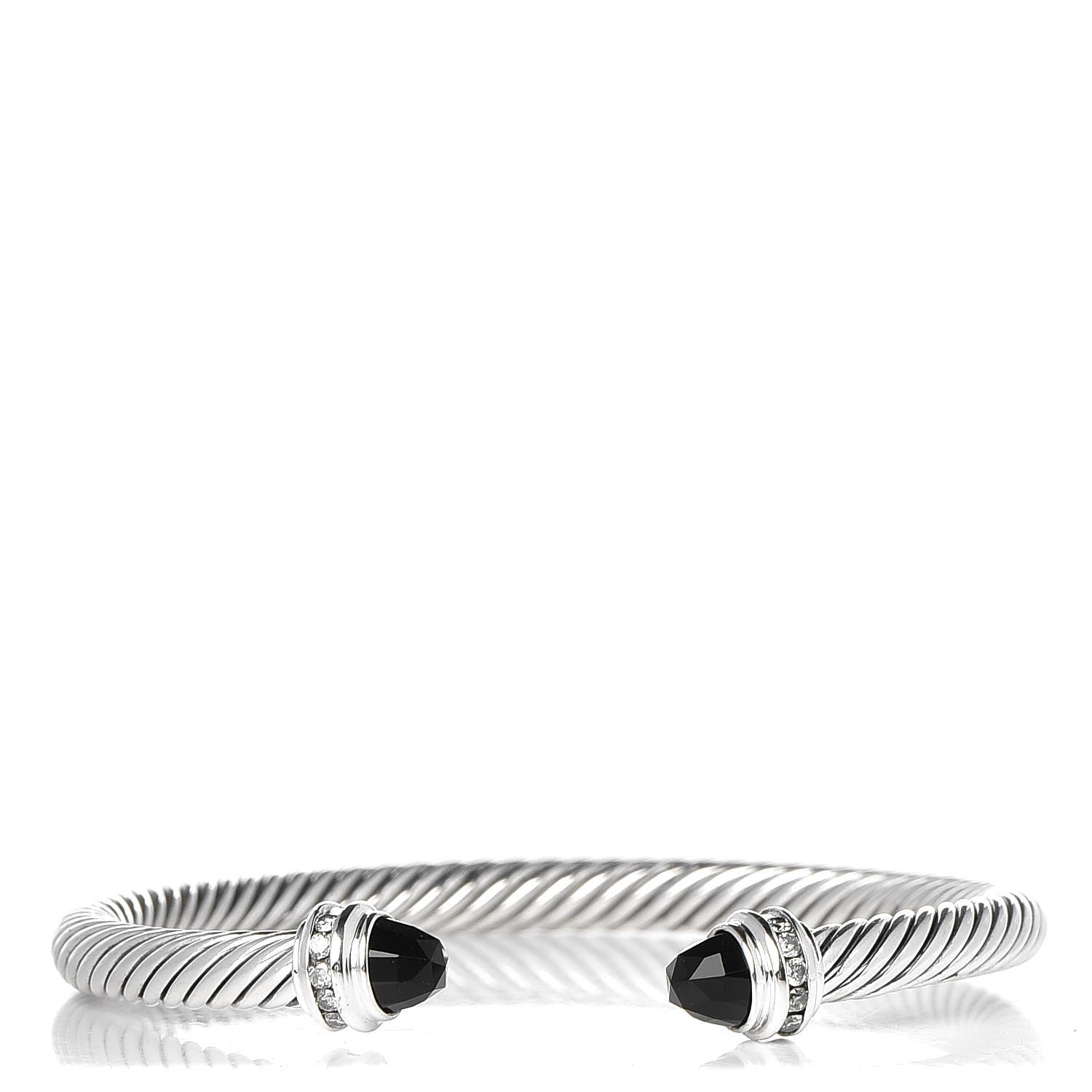 David Yurman Sterling Silver Diamond Black Onyx 5mm Cable Classics Princess Bracelet 1 of 4