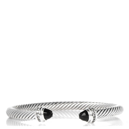 David Yurman Sterling Silver Diamond Black Onyx 5mm Cable Classics Princess Bracelet 1 of 4