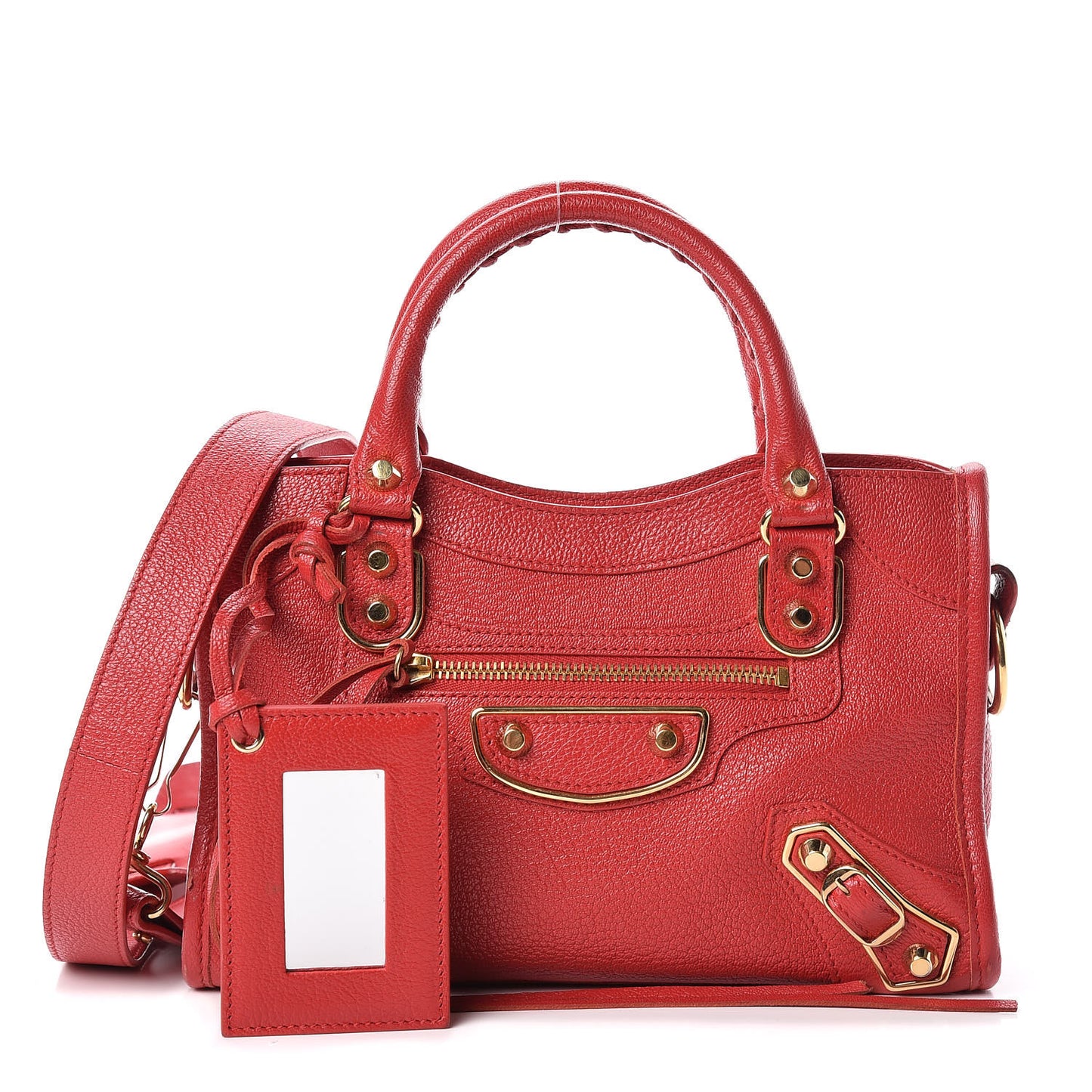 Chevre Gold Metallic Edge Hardware Mini City Rouge Grenade