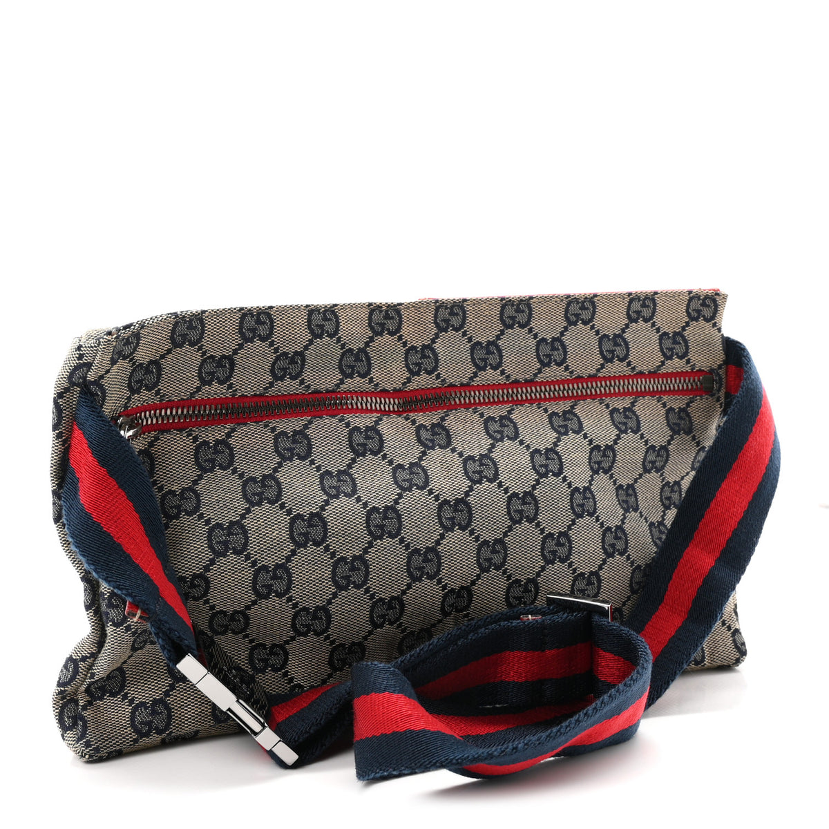 Gucci GG Monogram Web Double Pocket Belt Bag Navy Red 2 of 9