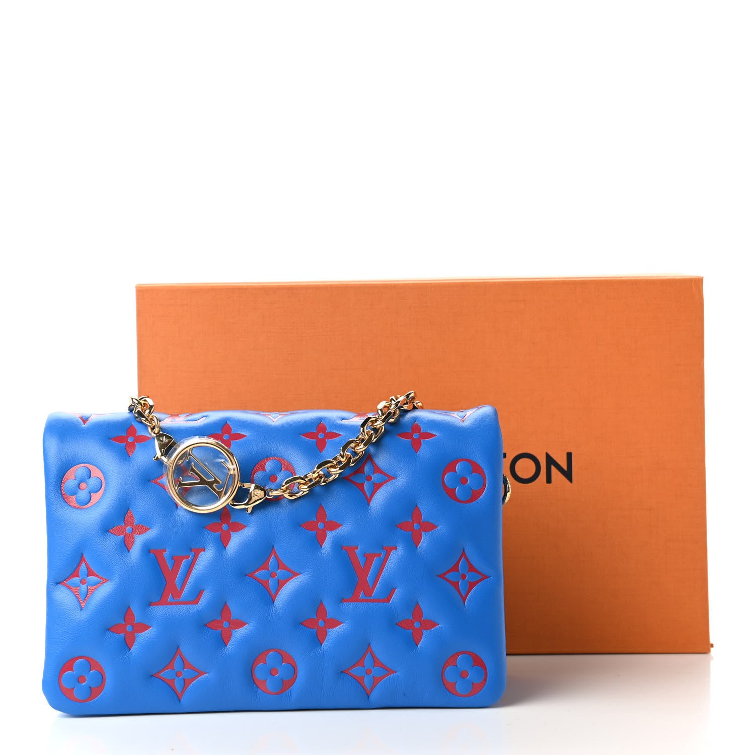 Louis Vuitton Lambskin Embossed Monogram Vuittamins Pochette Coussin Blue Red 10 of 10
