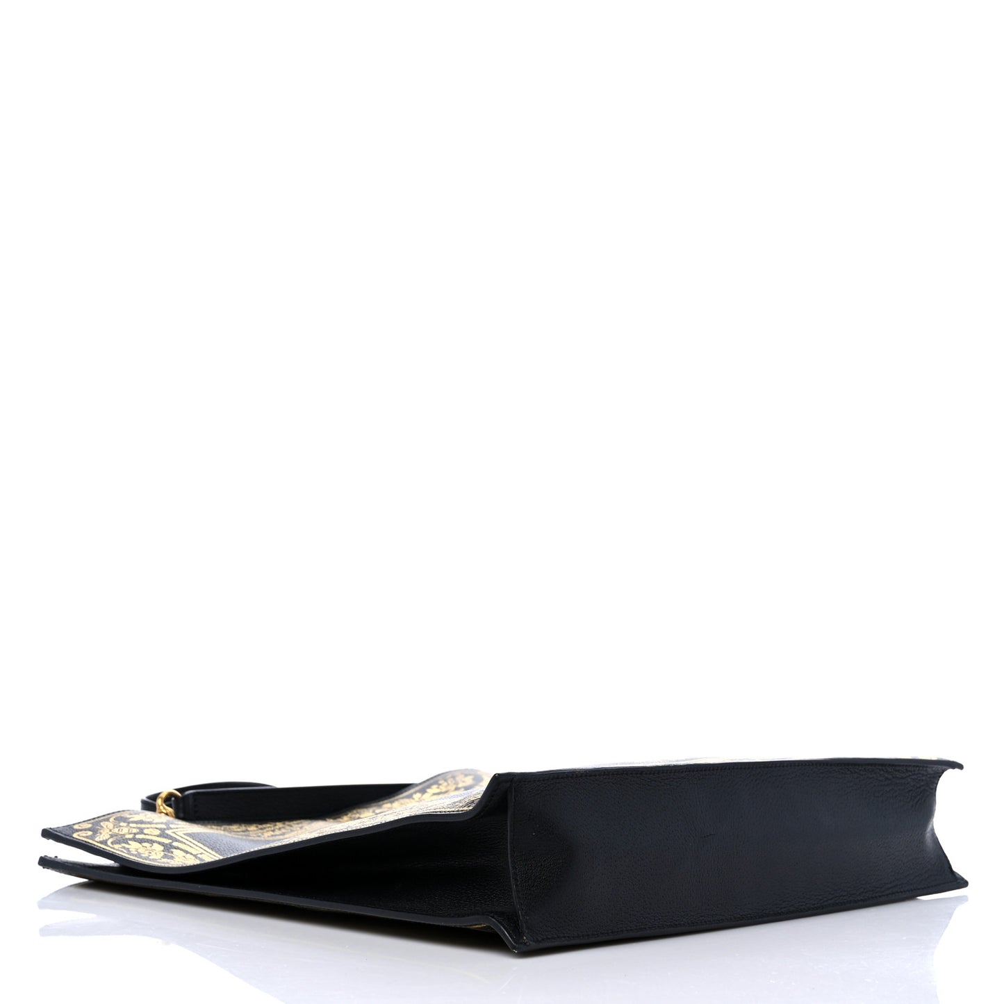 Textured Calfskin Garden Bat Vertical Shopping Tote Black