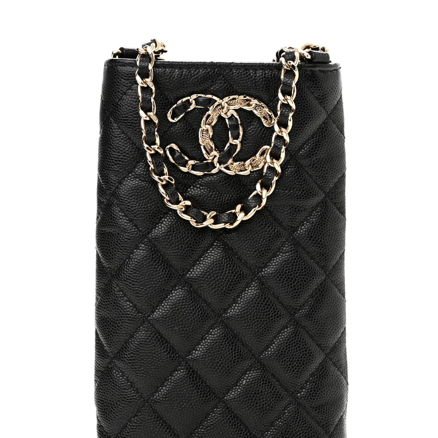 Chanel Caviar Quilted French New Wave Phone Holder With Chain Black 9 of 12