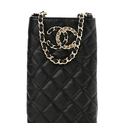 Chanel Caviar Quilted French New Wave Phone Holder With Chain Black 9 of 12