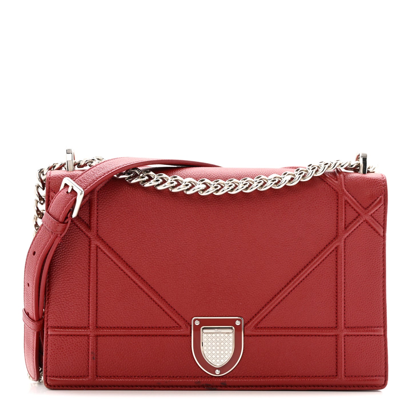 Grained Calfskin Medium Diorama Flap Bag Red
