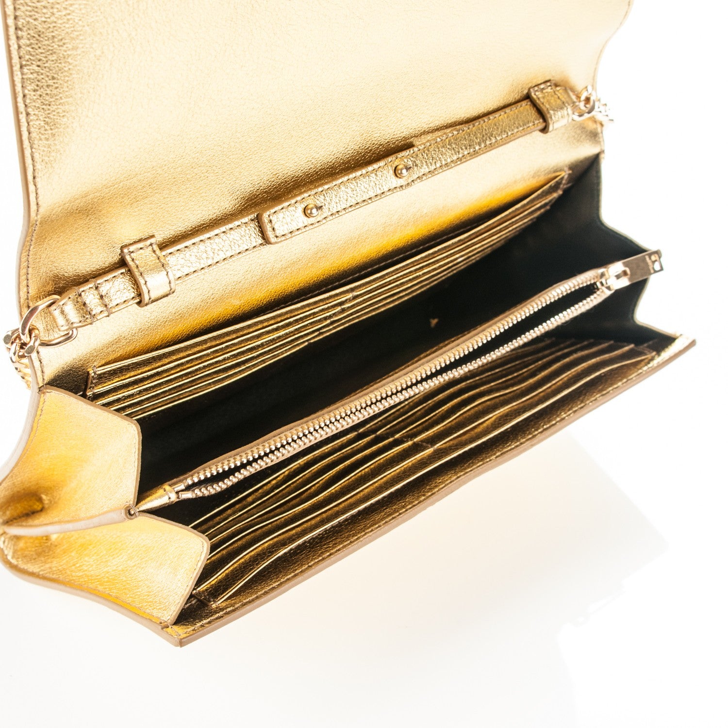 Saint Laurent Metallic Calfskin Monogram Chain Wallet Gold 5 of 8
