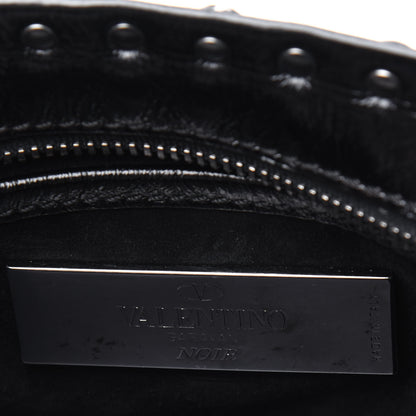 Valentino Garavani Craquele Calfskin Small Guitar Strap Rockstud Rolling Flap Pocket Shoulder Bag Black 6 of 14