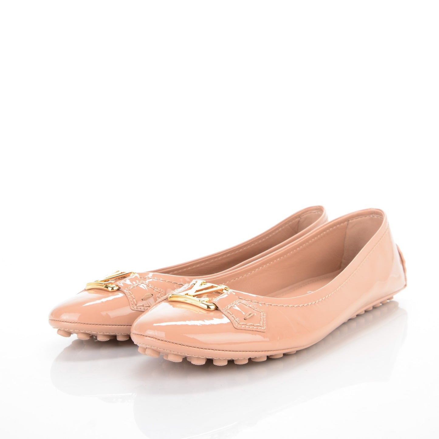 Patent Calfskin Oxford Ballerina Flats 38.5 Beige