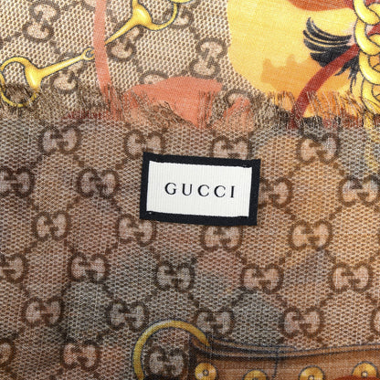 Gucci Wool Jacquard GG Monogram Big Panshie Fringe Shawl Sun Beige 3 of 4