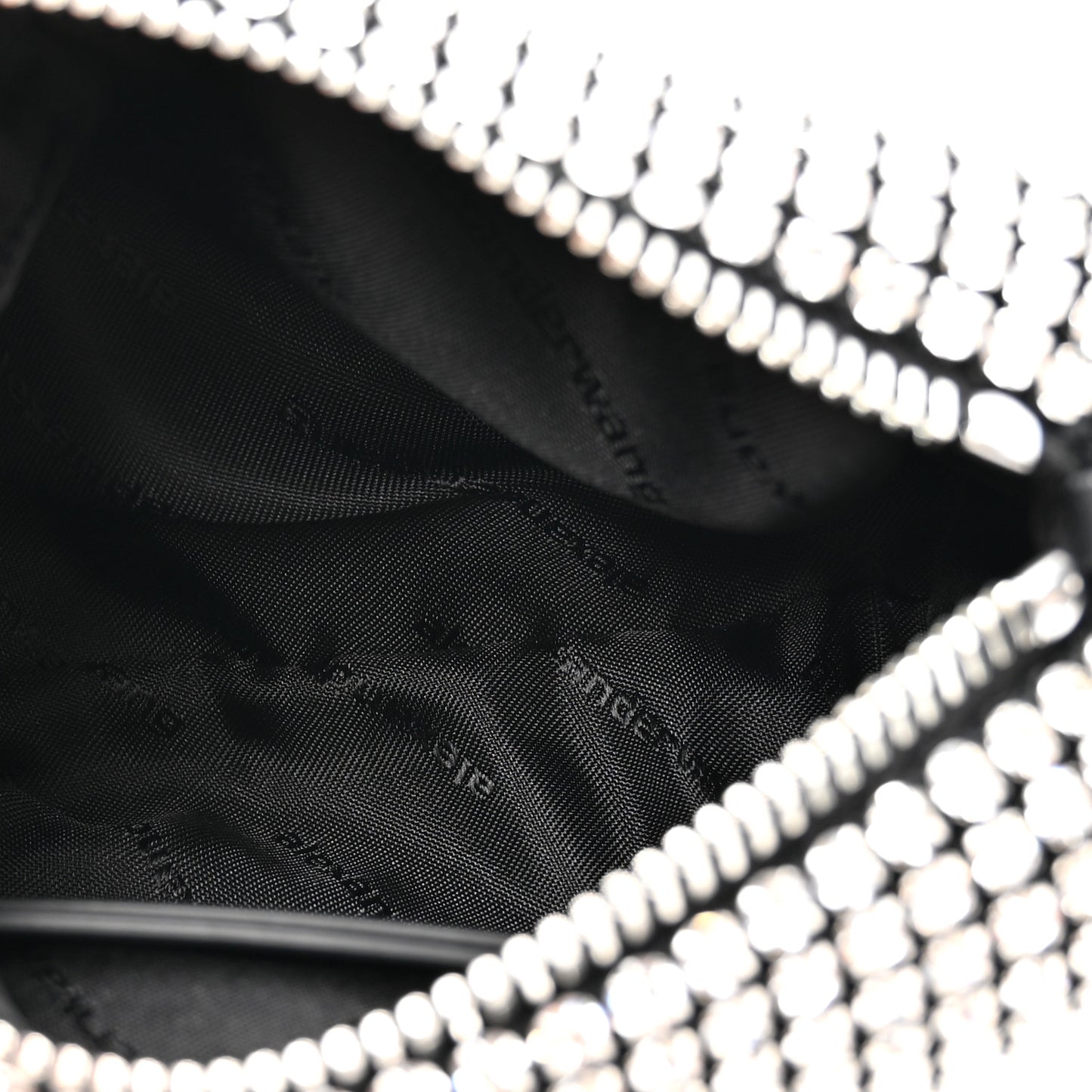 Mesh Crystal Rhinestone Mini Heiress Pouch Black Silver