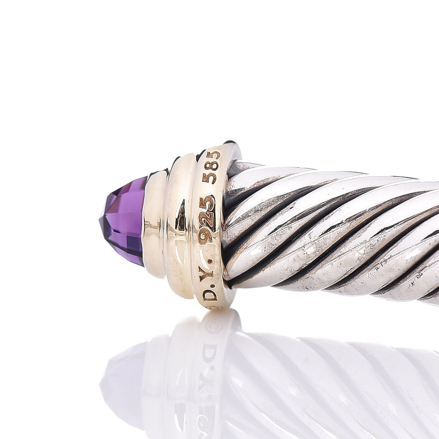 Sterling Silver 14K Yellow Gold Amethyst 5mm Cable Classics Petite Color Bracelet