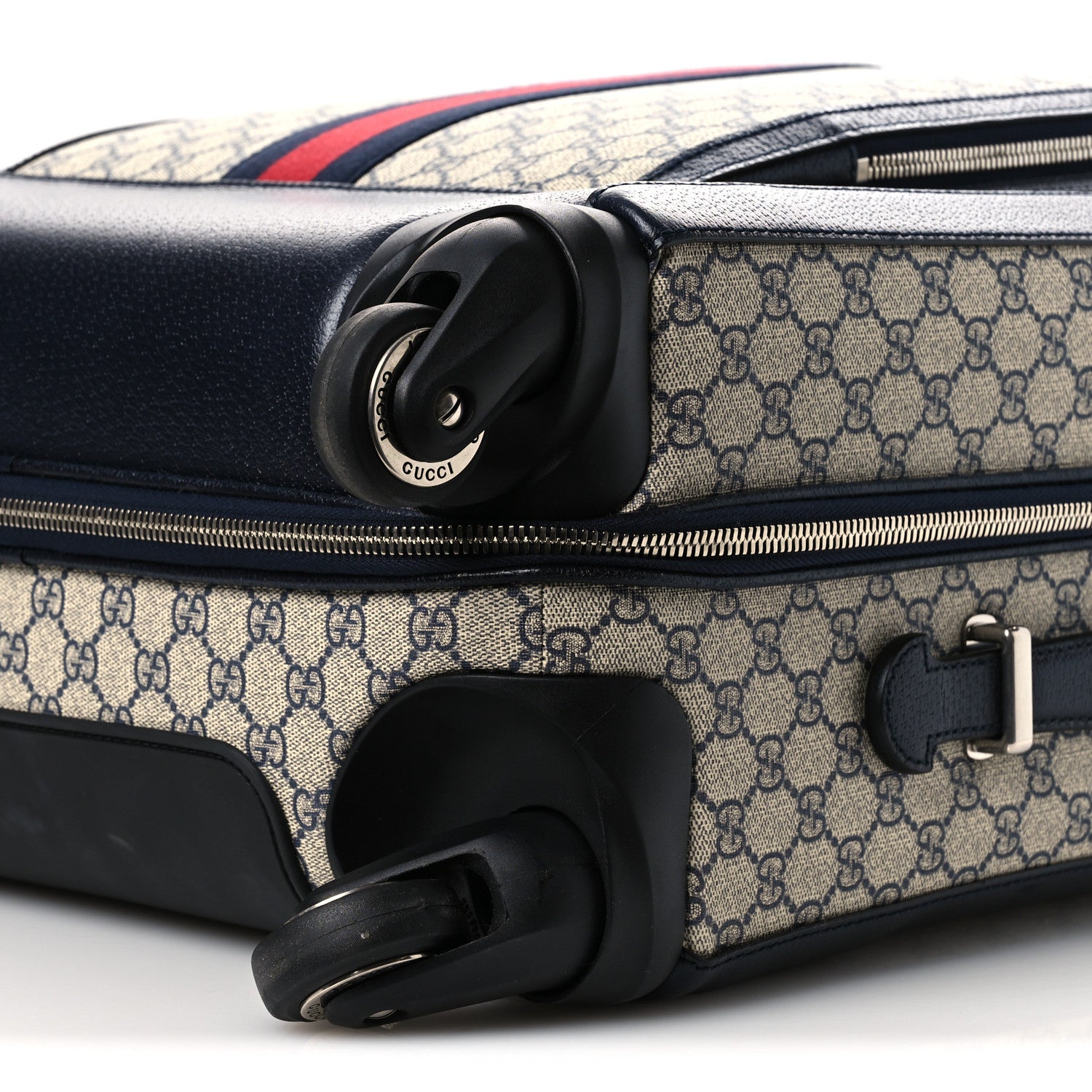 Gucci GG Supreme Monogram Textured Dollar Calfskin Web Savoy Cabin Plus Trolley Beige Blue 9 of 9